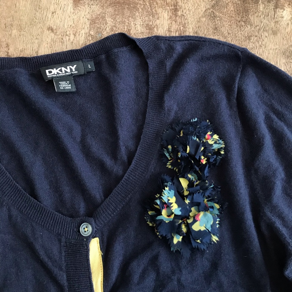 LAST DAY DNKY Navy Blue Cardigan Flower